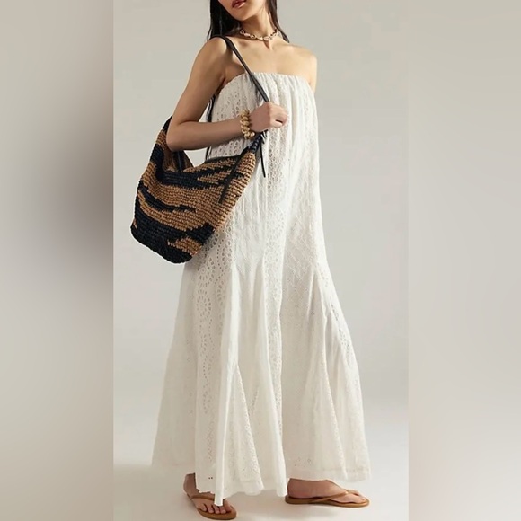 NWT Free People Midnight Cruiser One-piece White Strapless Eyelet Jumpsuit - Picture 4 of 11